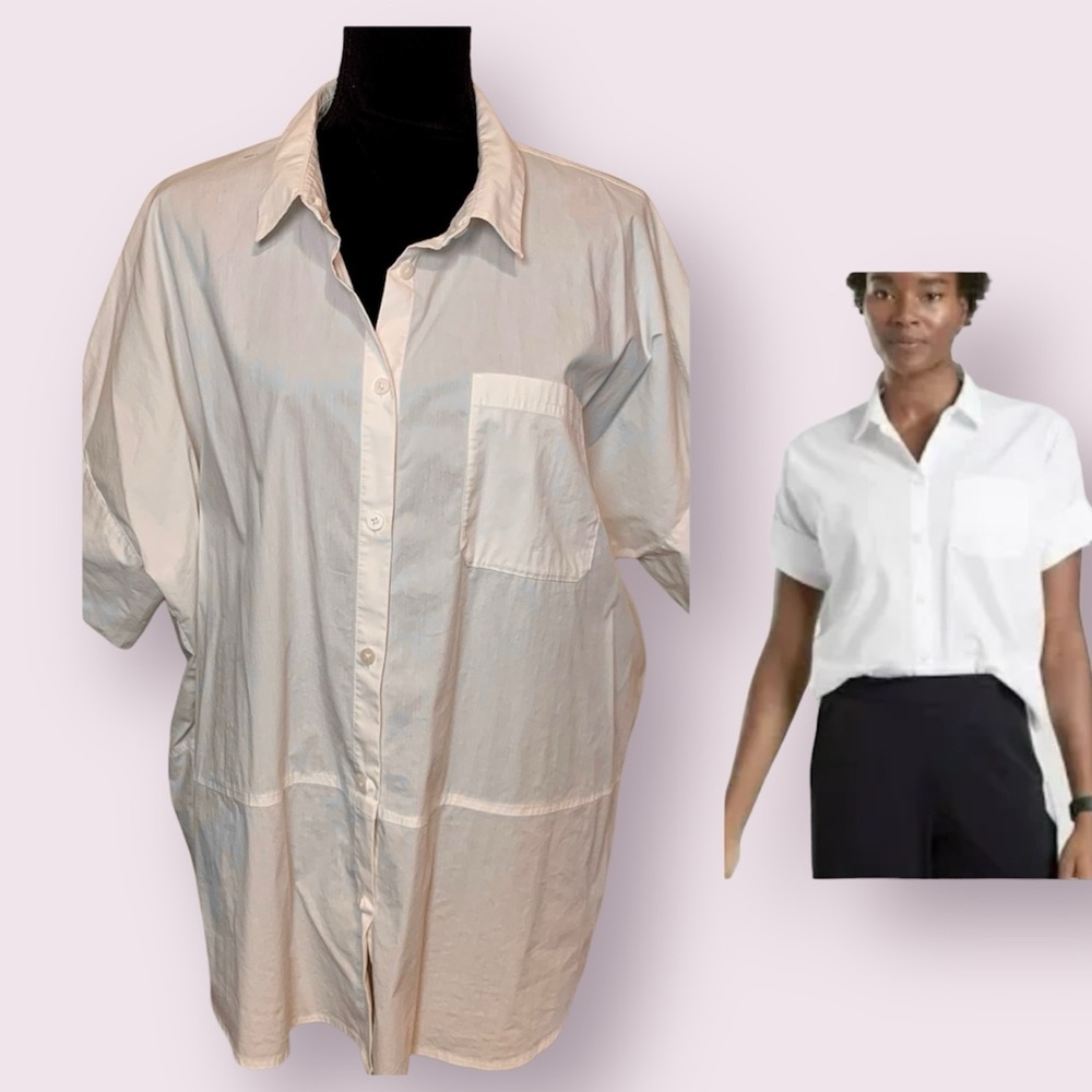 Athleta Inverness Button Up Top Short Sleeves White Oversized XL